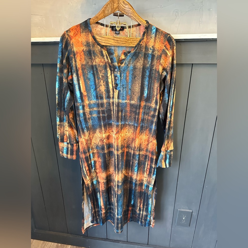 Love Stylish Tie Dye Graphic‎ Multicolor Patterned Long Shirt Dress Size XL